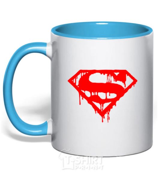 Mug with a colored handle Superman logo sky-blue фото