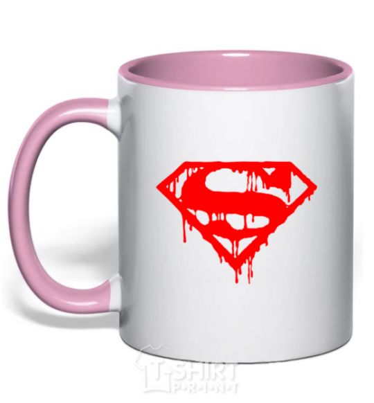 Mug with a colored handle Superman logo light-pink фото