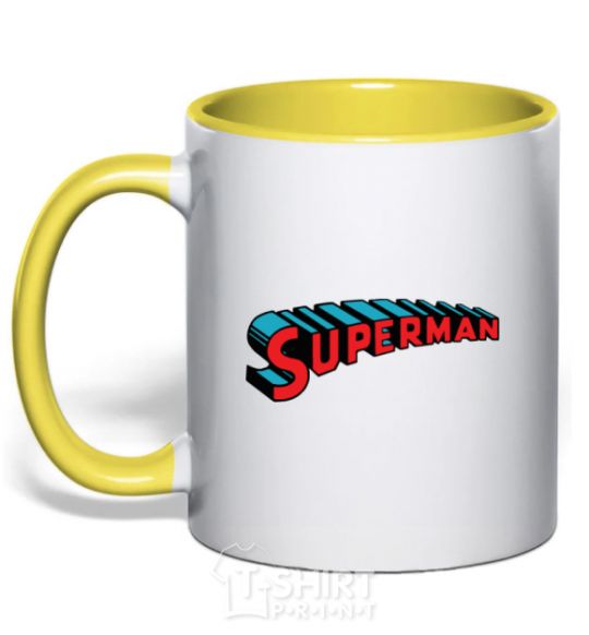 Mug with a colored handle SUPERMAN word yellow фото