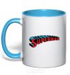 Mug with a colored handle SUPERMAN word sky-blue фото