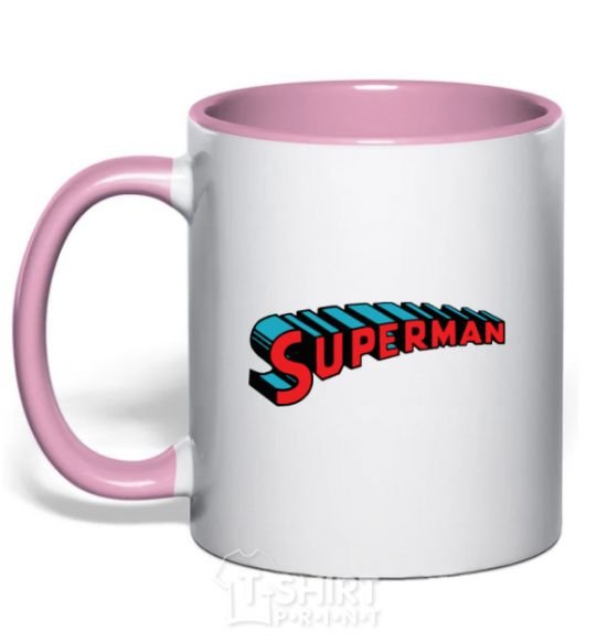 Mug with a colored handle SUPERMAN word light-pink фото