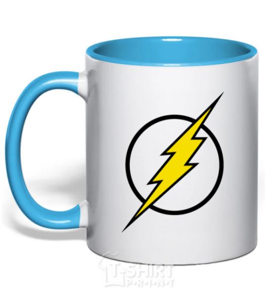 Mug with a colored handle logo flash V.1 sky-blue фото