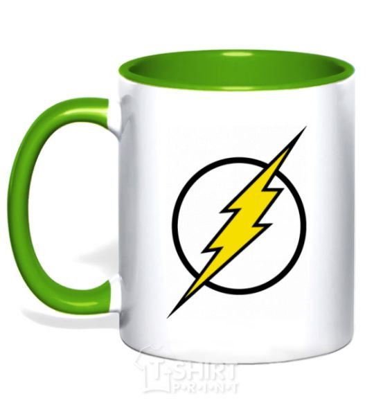 Mug with a colored handle logo flash V.1 kelly-green фото