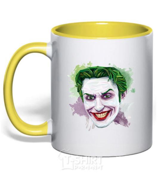 Mug with a colored handle Joker paint yellow фото