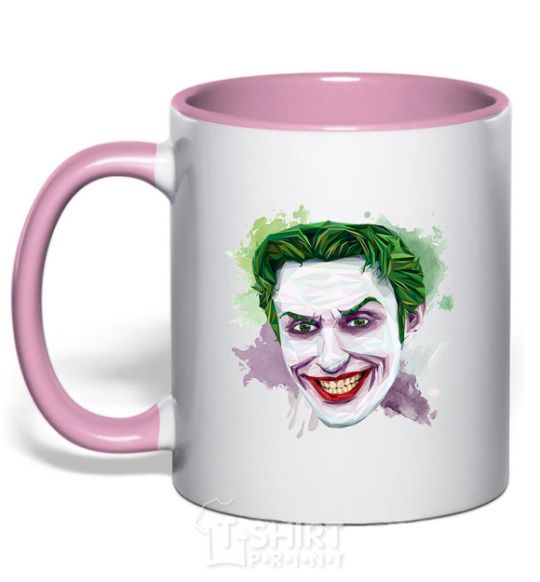 Mug with a colored handle Joker paint light-pink фото
