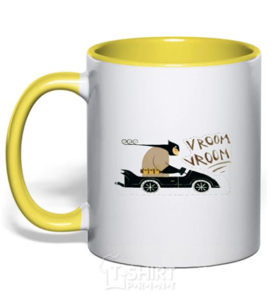 Mug with a colored handle Batmobile yellow фото