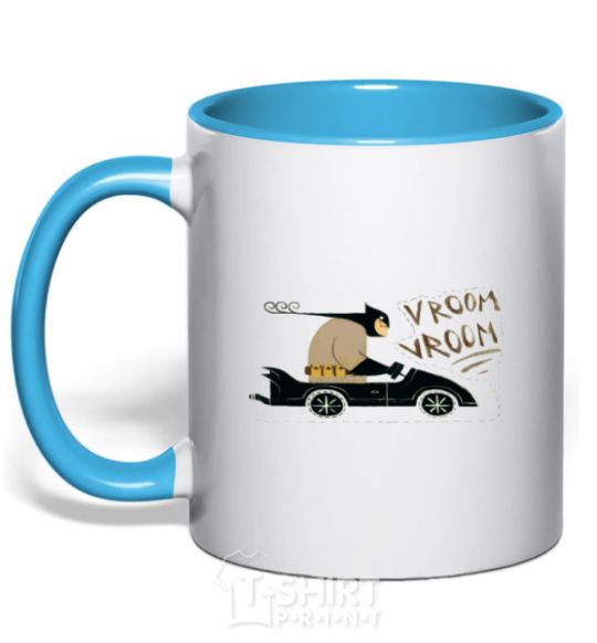 Mug with a colored handle Batmobile sky-blue фото