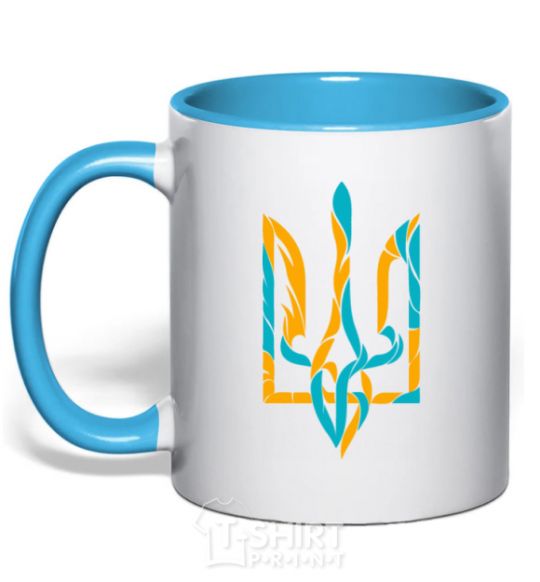 Mug with a colored handle Trident weavy gerb sky-blue фото