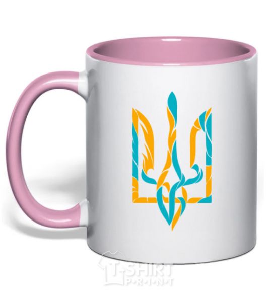 Mug with a colored handle Trident weavy gerb light-pink фото