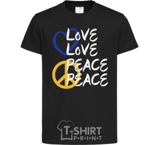 Kids T-shirt LOVE PEACE black фото