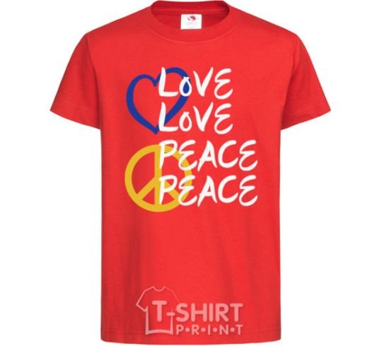 Kids T-shirt LOVE PEACE red фото