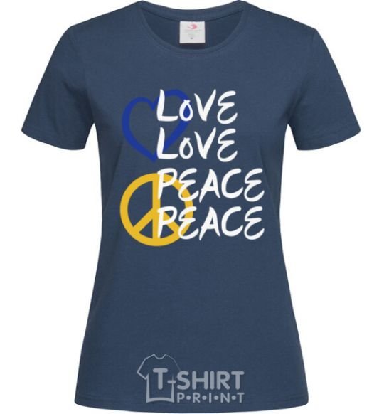 Women's T-shirt LOVE PEACE navy-blue фото