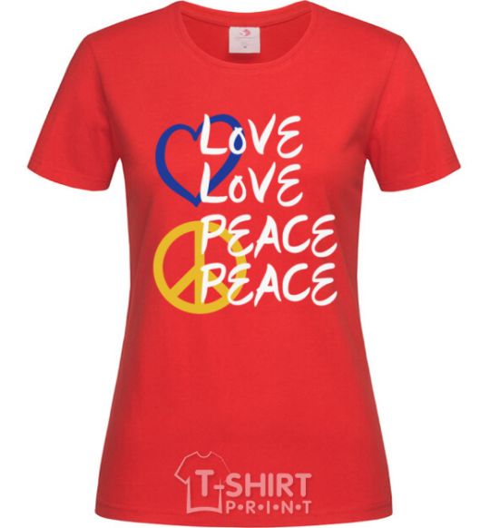 Women's T-shirt LOVE PEACE red фото