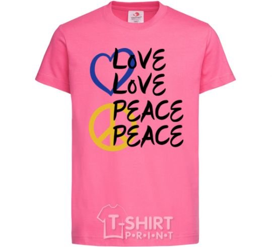 Kids T-shirt LOVE PEACE heliconia фото