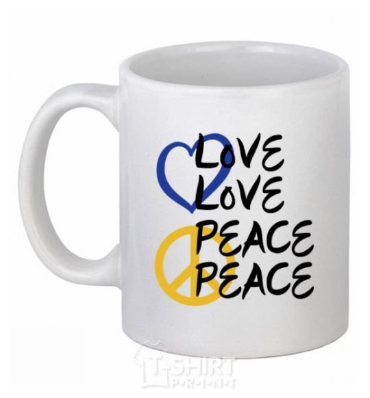 Чашка керамическая LOVE PEACE Белый фото