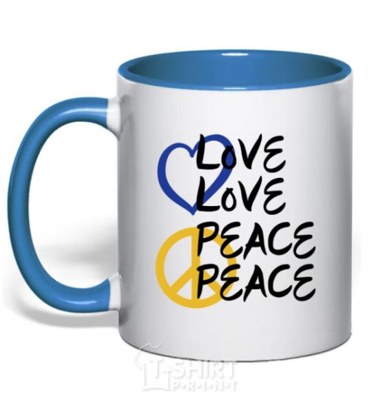 Mug with a colored handle LOVE PEACE royal-blue фото