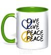 Mug with a colored handle LOVE PEACE kelly-green фото