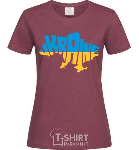 Women's T-shirt UKRAINE MAP burgundy фото