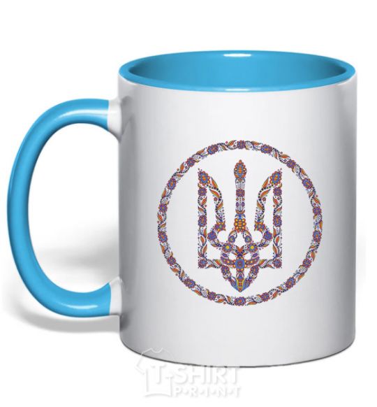 Mug with a colored handle ROUND GERB sky-blue фото