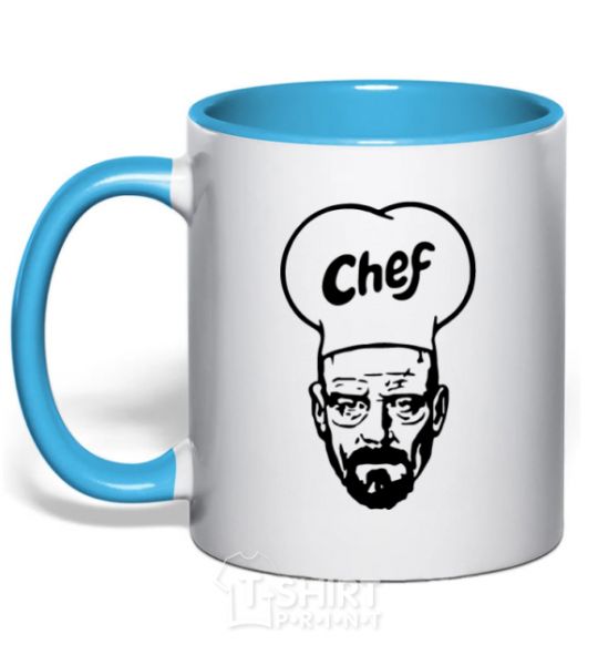 Mug with a colored handle Chief sky-blue фото