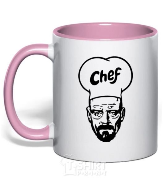 Mug with a colored handle Chief light-pink фото