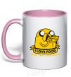 Mug with a colored handle I love food light-pink фото