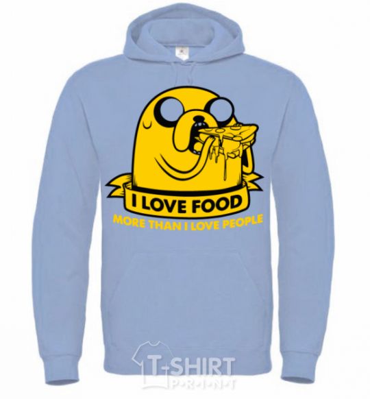 Men`s hoodie I love food sky-blue фото