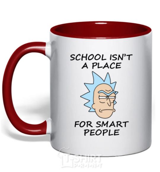 Mug with a colored handle School isn't a place for smart people red фото