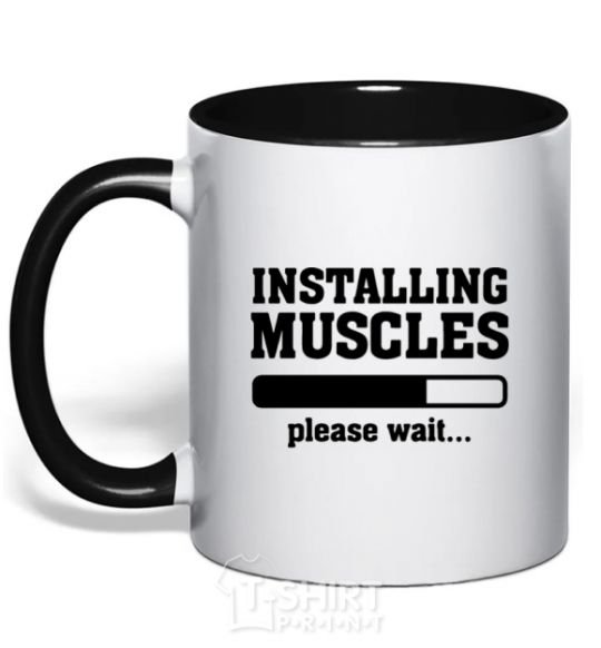 Mug with a colored handle installing muscles version 2 black фото