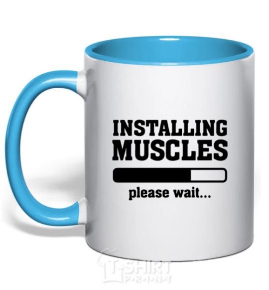 Mug with a colored handle installing muscles version 2 sky-blue фото