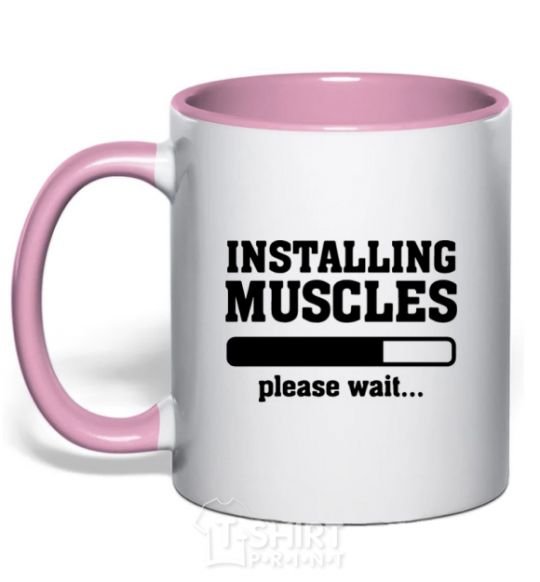 Mug with a colored handle installing muscles version 2 light-pink фото