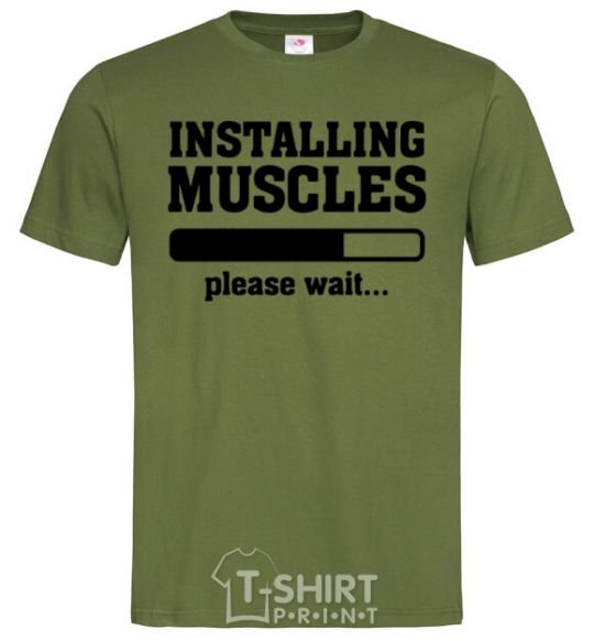 Мужская футболка installing muscles version 2 Оливковый фото