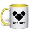 Mug with a colored handle skate one love yellow фото