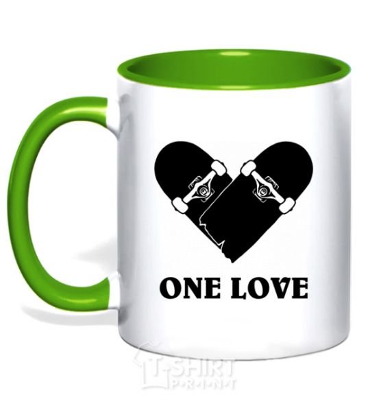 Mug with a colored handle skate one love kelly-green фото
