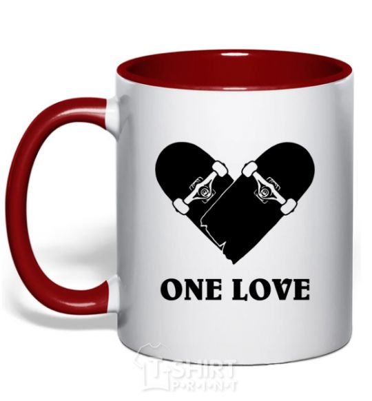 Mug with a colored handle skate one love red фото