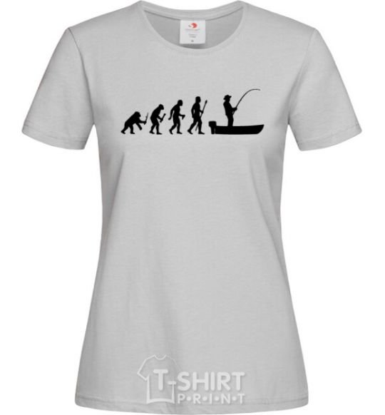 Women's T-shirt The evolution of a fisherman grey фото