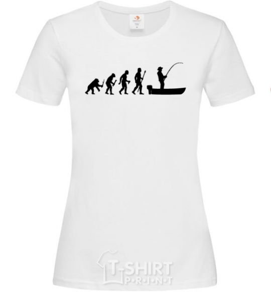 Women's T-shirt The evolution of a fisherman White фото