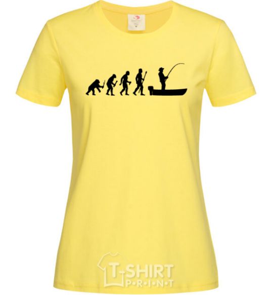 Women's T-shirt The evolution of a fisherman cornsilk фото