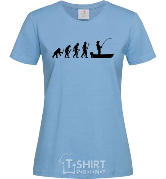 Women's T-shirt The evolution of a fisherman sky-blue фото