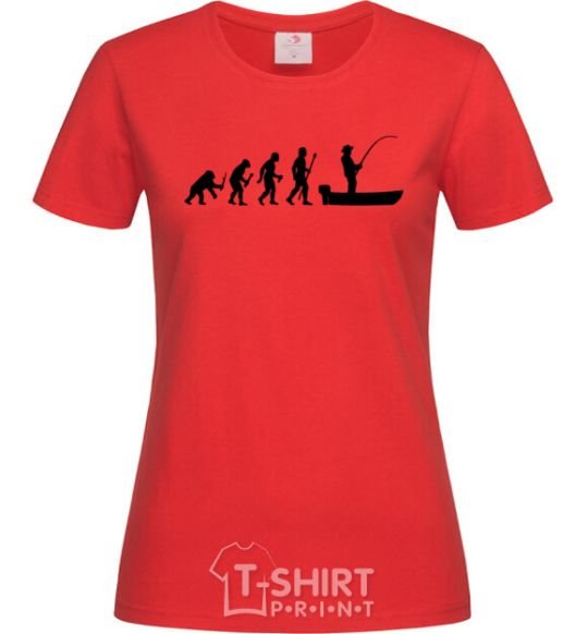 Women's T-shirt The evolution of a fisherman red фото