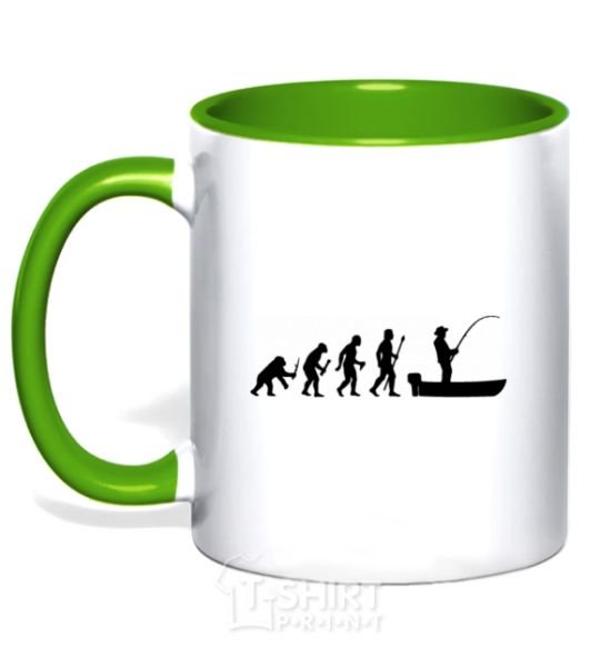 Чашка с цветной ручкой Эволюция рыбака Зеленый фото