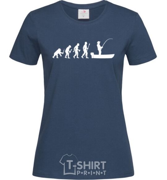 Women's T-shirt The evolution of a fisherman navy-blue фото