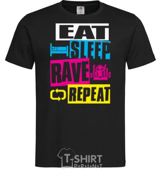 Men's T-Shirt eat sleap rave repeat black фото