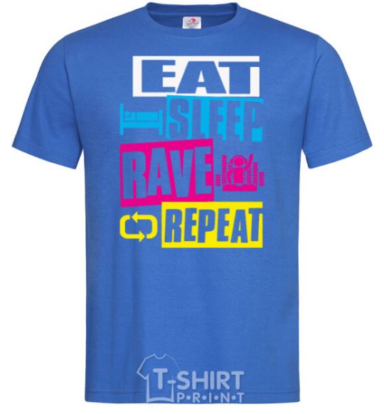 Мужская футболка eat sleap rave repeat Ярко-синий фото