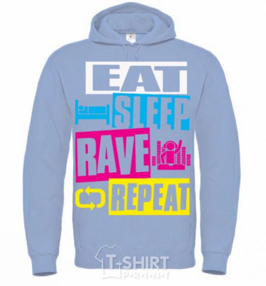 Men`s hoodie eat sleap rave repeat sky-blue фото