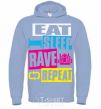 Men`s hoodie eat sleap rave repeat sky-blue фото