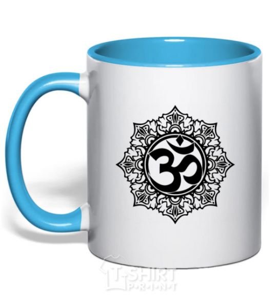 Mug with a colored handle zen-uzor sky-blue фото