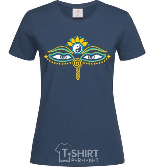 Women's T-shirt eyes yin and yang navy-blue фото