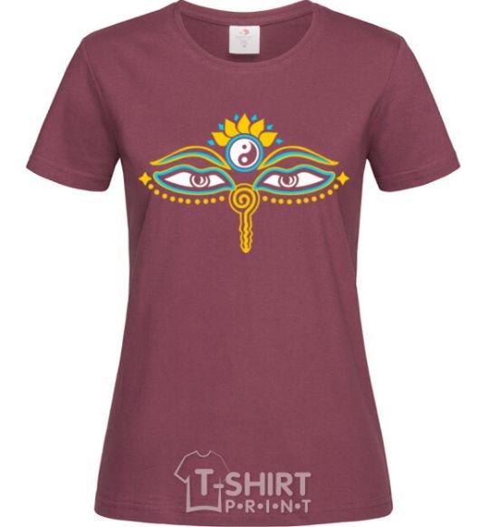 Women's T-shirt eyes yin and yang burgundy фото