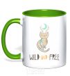 Mug with a colored handle wild and free kelly-green фото